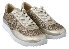 Tênis Jimmy Choo de couro com glitter dourado antigo