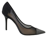 Jimmy Choo Elegante Preto Mesh Crystal Scarpins