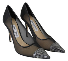 Jimmy Choo Elegante Preto Mesh Crystal Scarpins
