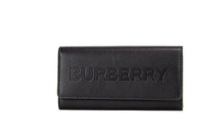 Burberry Porter Carteira de couro granulado preto com logotipo da marca em relevo e aba