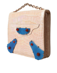 Balenciaga Elegant Mini Chain Clutch Bege para Elegância Noturna