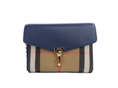 Bolsa transversal pequena Burberry Macken Regency Blue House Check de couro