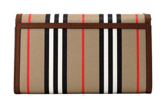 Burberry Hannah Icon Stripe Archive Tan Carteira de couro E-Canvas Bolsa transversal