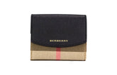 Burberry Luna Preto Couro Granulado Casa Xadrez Canvas Porta-moedas Carteira Snap