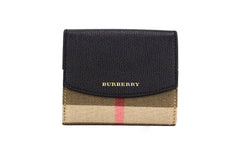 Burberry Luna Preto Couro Granulado Casa Xadrez Canvas Porta-moedas Carteira Snap