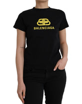 Camiseta Balenciaga preta de algodão com estampa de logotipo e gola redonda, manga curta