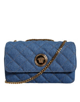 Bolsa de ombro transversal de couro jeans acolchoado azul Versace