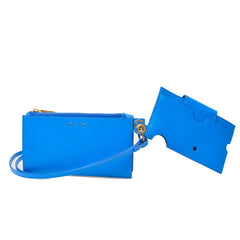 Bolsa de ombro de couro azul-off-white