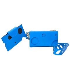 Bolsa de ombro de couro azul-off-white