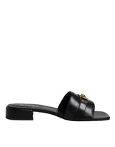 Versace Preto Couro Logo Placa Slip On Sapatos Flats