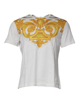 Camiseta de algodão com gola redonda e estampa Medusa branca Versace