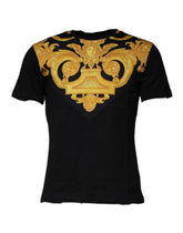 Camiseta de algodão com gola redonda e estampa Medusa preta Versace