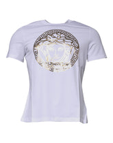 Camiseta de algodão com gola redonda e estampa Medusa branca Versace