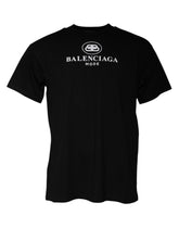Camiseta Balenciaga preta de algodão com estampa de logotipo e gola redonda, manga curta
