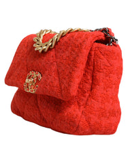 Bolsa de ombro média Chanel Red Tweed 2WAY com corrente de mão