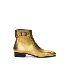 Bota de couro dourada Saint Laurent
