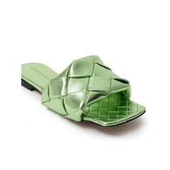 Chinelo Bottega Veneta de couro verde