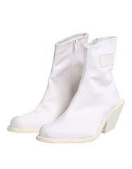 Maison Margiela White Square Heel Zip Ankle Boots Shoes