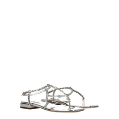 Miu Miu Gray Leather Flip-Flop Sandal