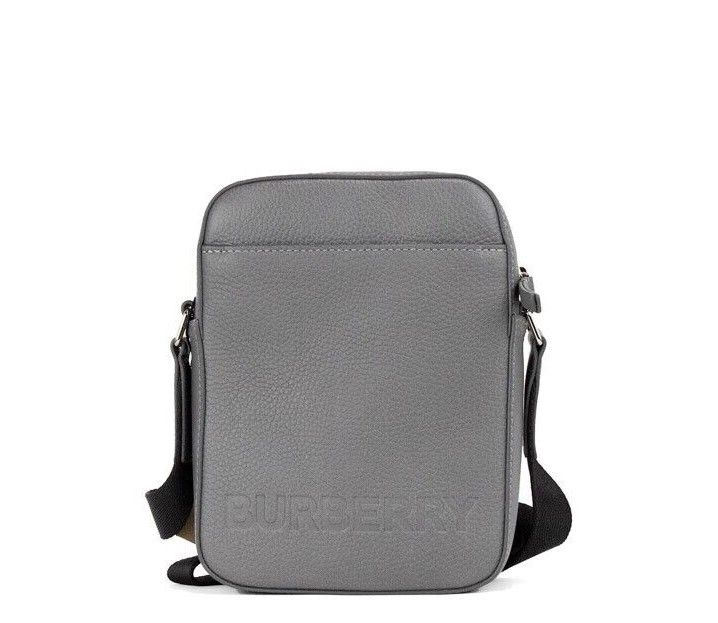 Bolsa transversal pequena Burberry Thornton cinza com logotipo em relevo em couro granulado
