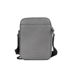 Bolsa transversal pequena Burberry Thornton cinza com logotipo em relevo em couro granulado