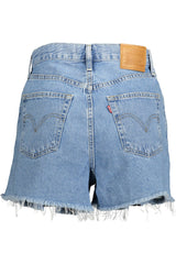 Shorts jeans Levi's Chic com franjas na barra em azul claro