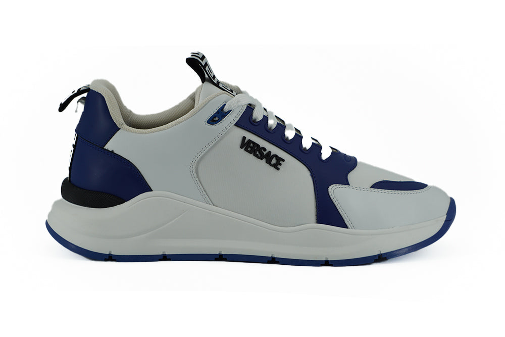 Tênis Versace Elegante em Couro Azul e Branco