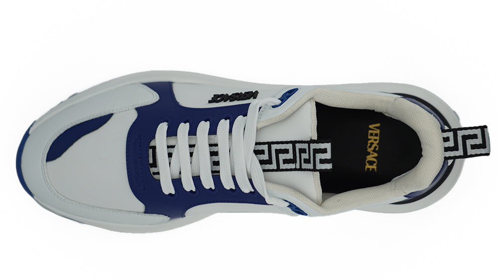 Tênis Versace Elegante em Couro Azul e Branco