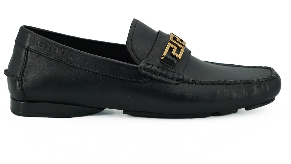 Mocassins masculinos Versace Elegant em couro de bezerro preto