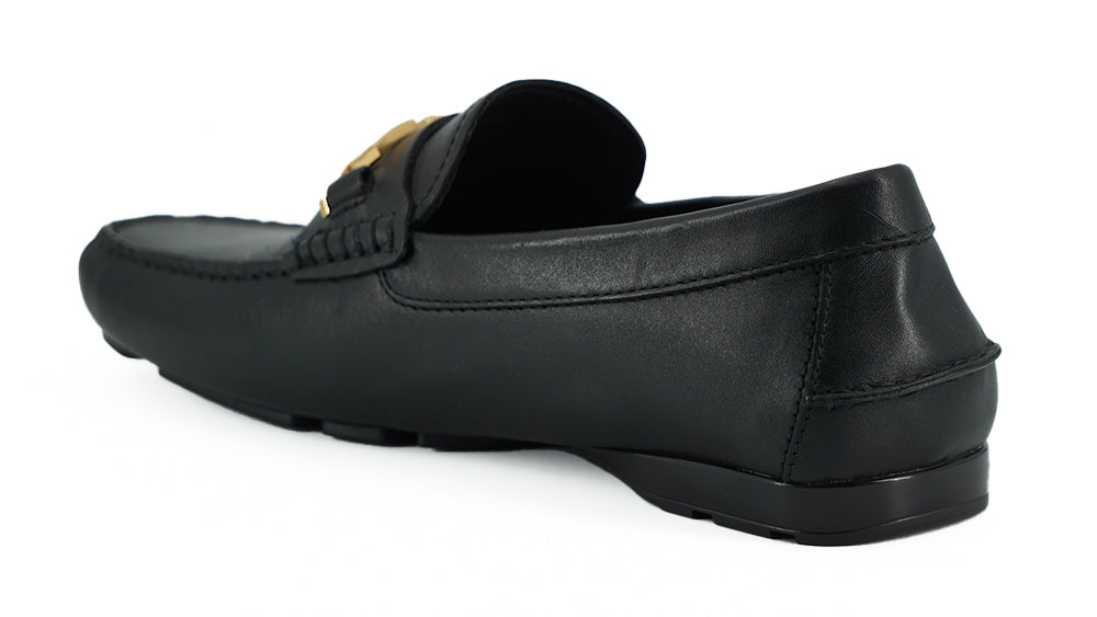 Mocassins masculinos Versace Elegant em couro de bezerro preto