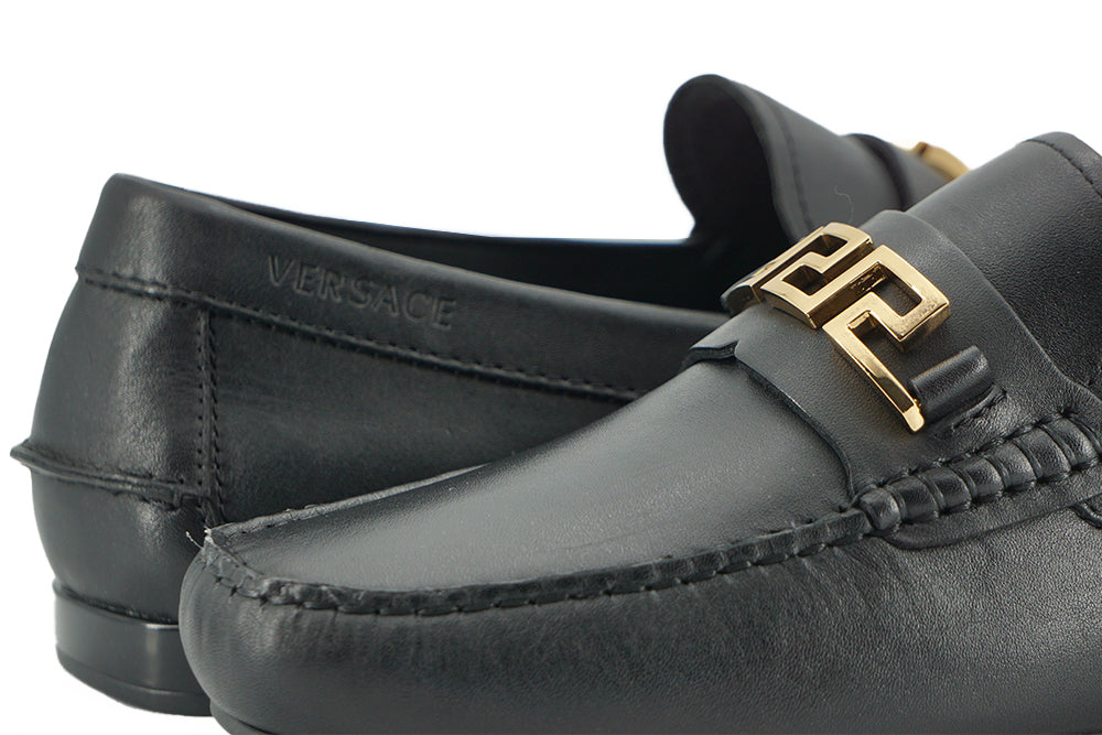 Mocassins masculinos Versace Elegant em couro de bezerro preto