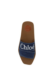 Sandálias Chloé Sumptuous Cotton Woody Slide em Azul Jeans