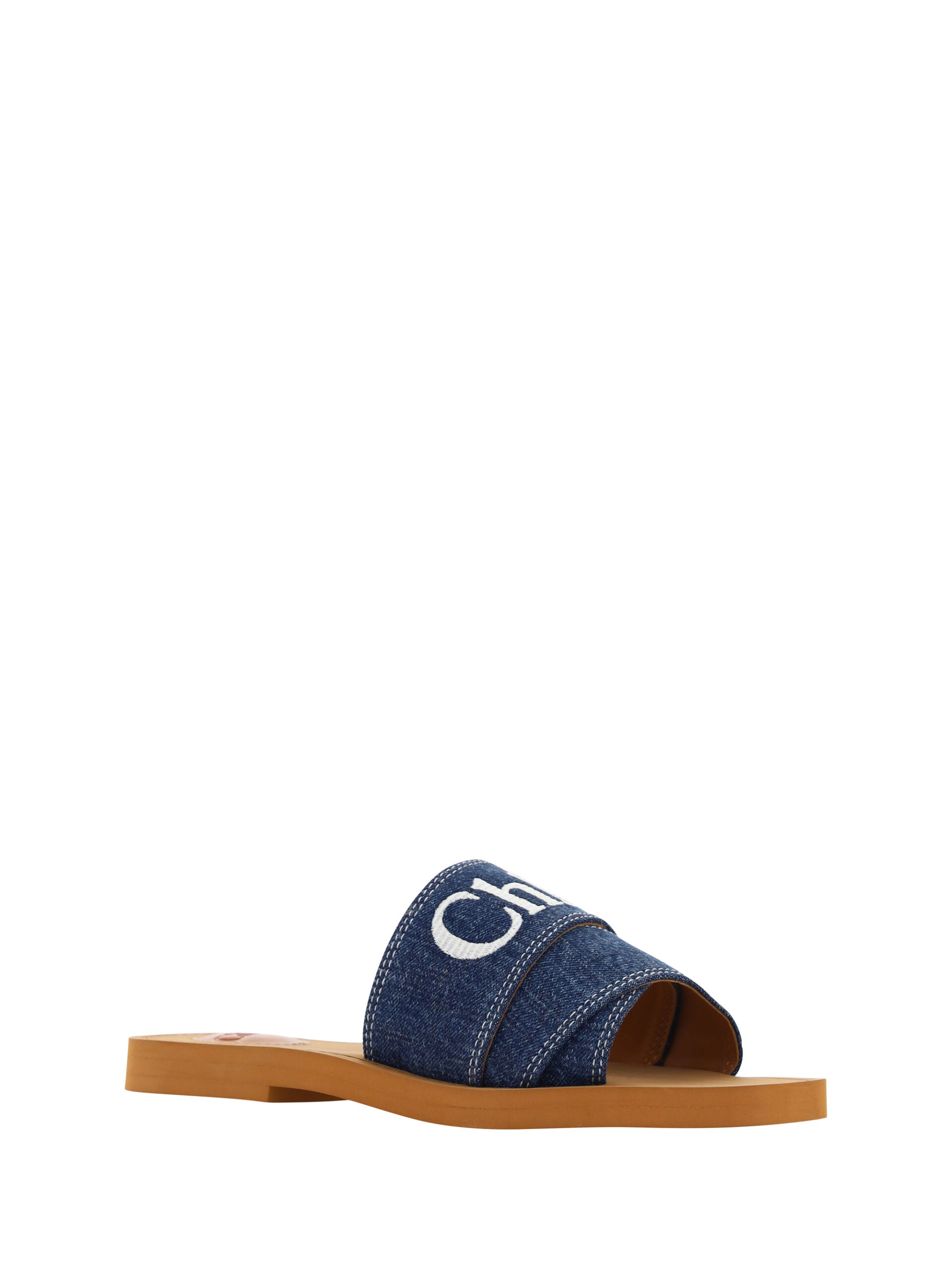 Sandálias Chloé Sumptuous Cotton Woody Slide em Azul Jeans