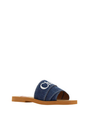 Sandálias Chloé Sumptuous Cotton Woody Slide em Azul Jeans