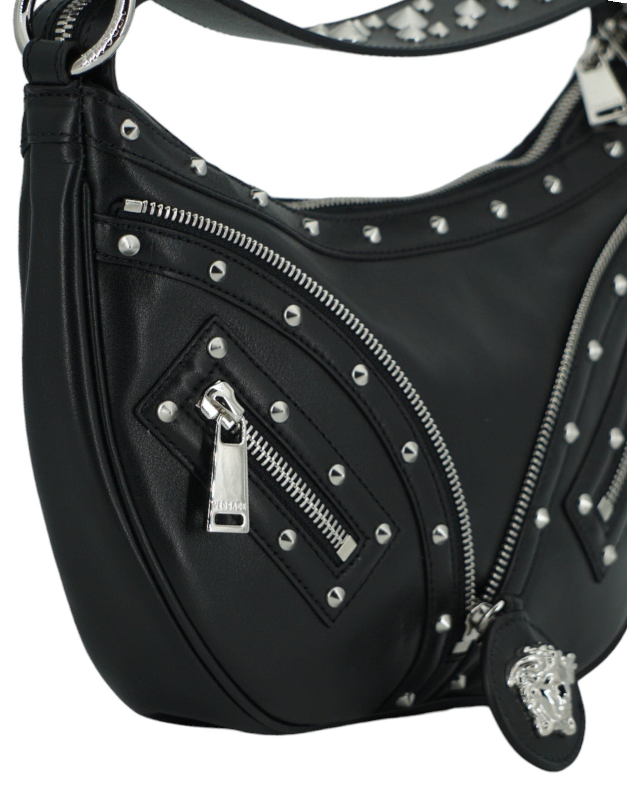 Bolsa de ombro Versace Elegante em couro preto Hobo