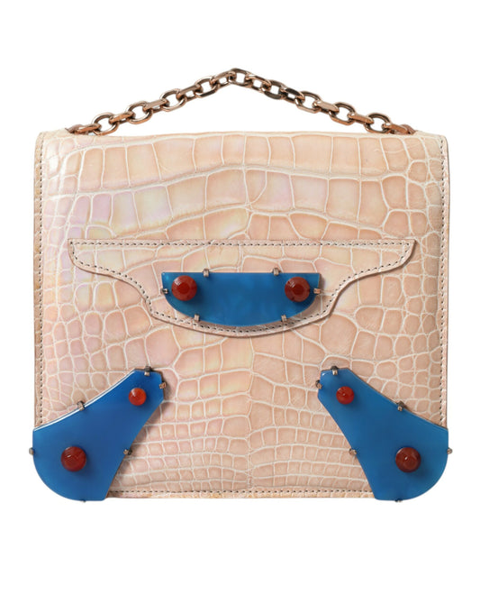 Balenciaga Elegant Mini Chain Clutch Bege para Elegância Noturna