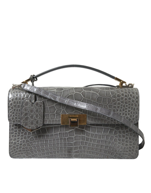 Bolsa de ombro média Balenciaga em couro de jacaré