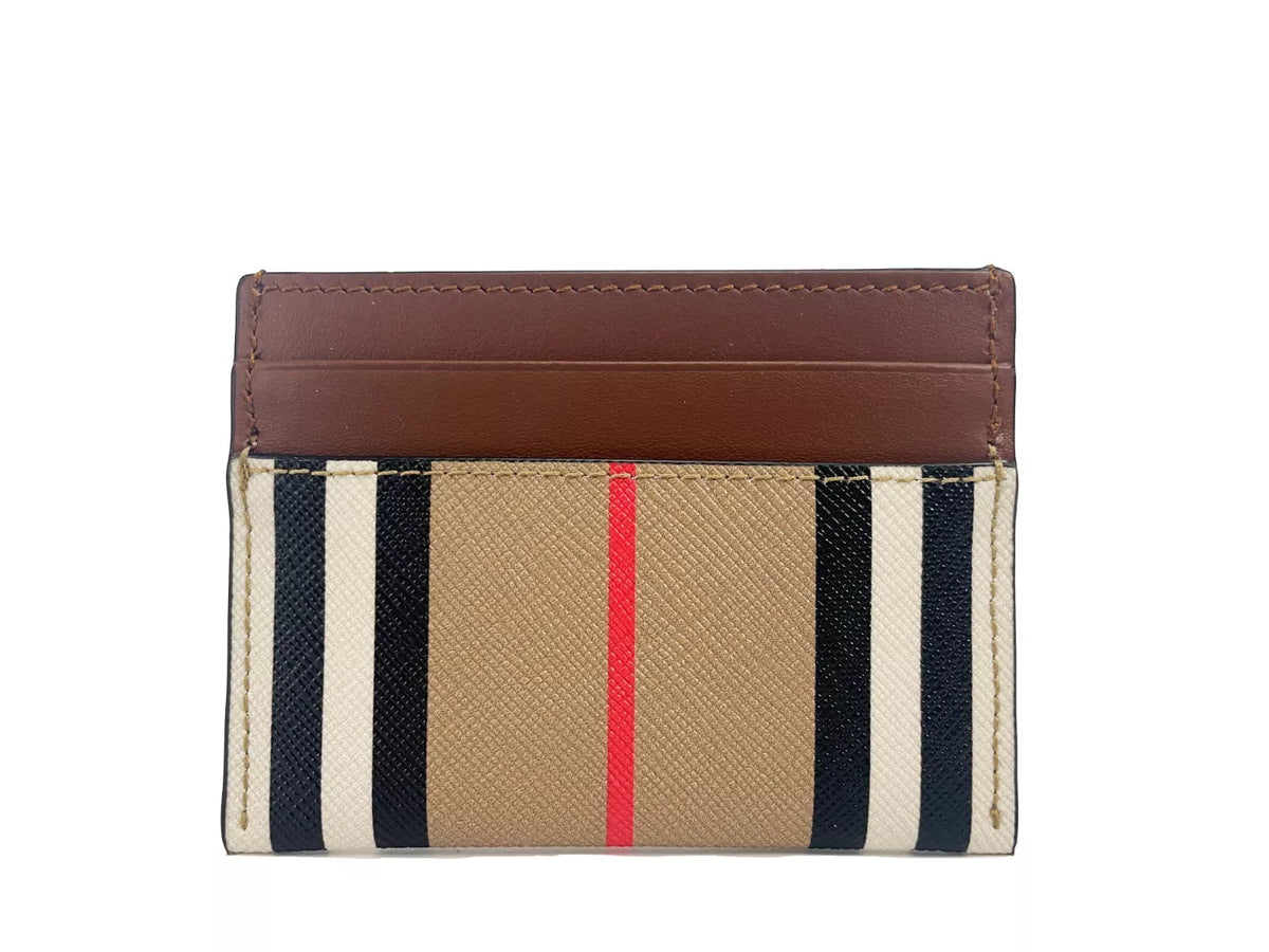 Burberry Sandon Tan Canvas Check Couro Estampado Fino Porta-Cartões Carteira