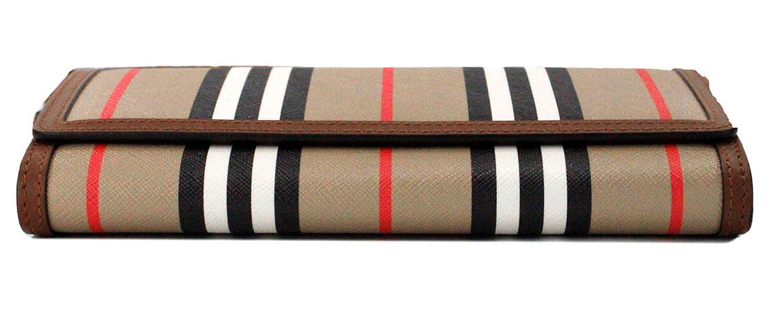 Burberry Hannah Icon Stripe Archive Tan Carteira de couro E-Canvas Bolsa transversal