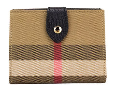 Burberry Luna Preto Couro Granulado Casa Xadrez Canvas Porta-moedas Carteira Snap