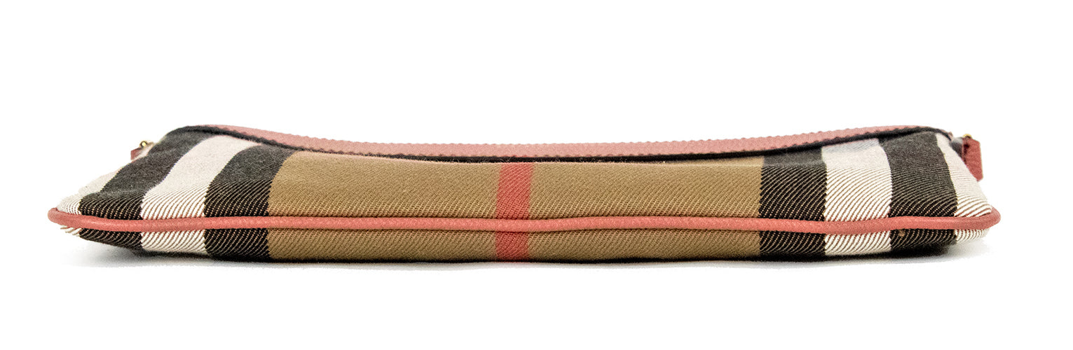 Bolsa transversal Burberry Peyton House Check Derby em couro granulado vermelho canela