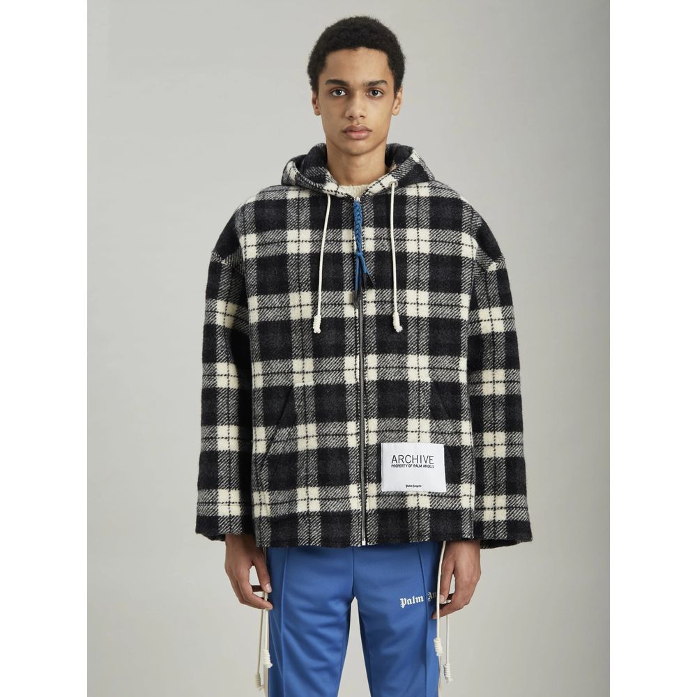 Suéter masculino de cashmere preto com padrão xadrez Palm Angels