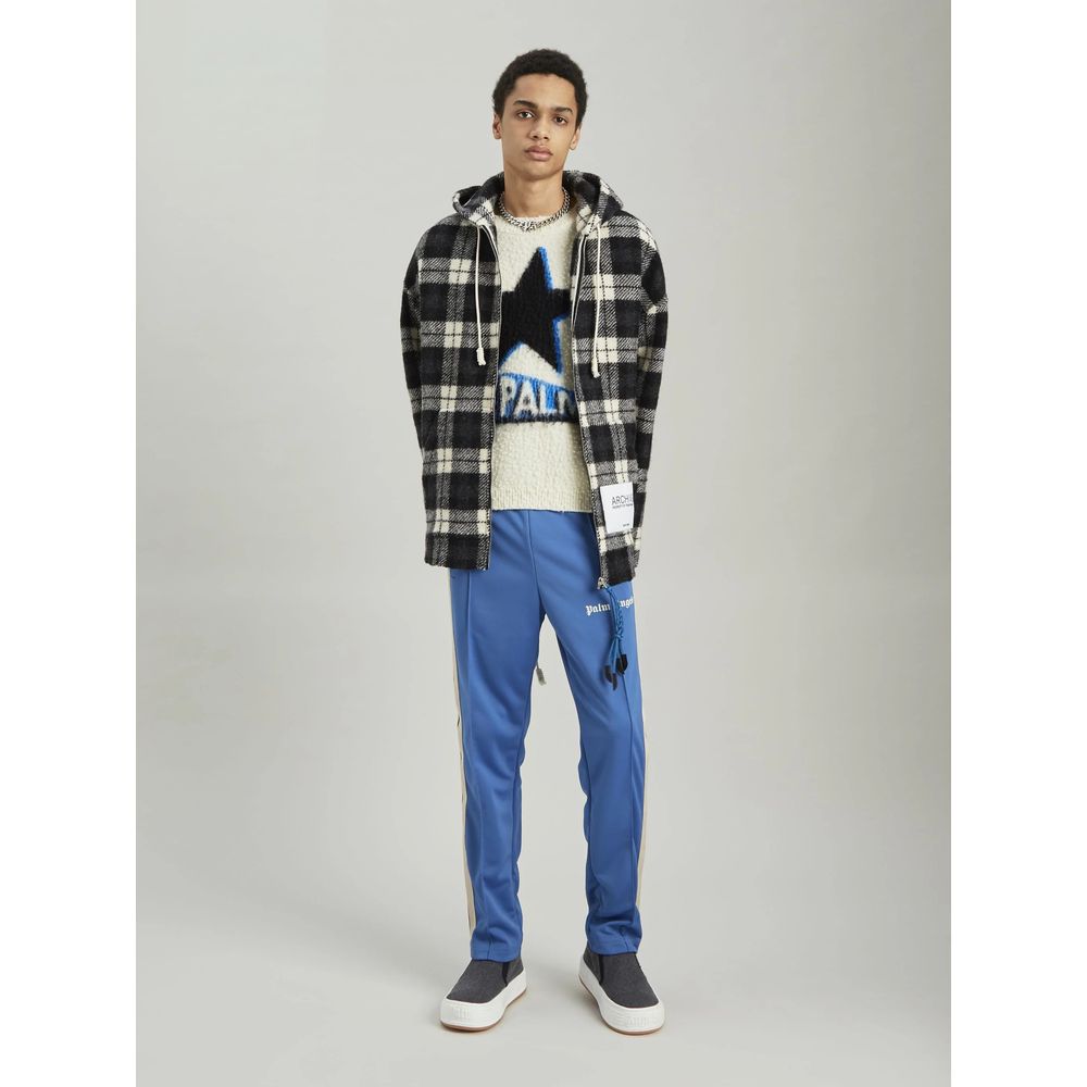 Suéter masculino de cashmere preto com padrão xadrez Palm Angels