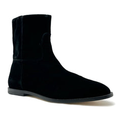 Bota feminina de cano curto em couro de bezerro preto e branco