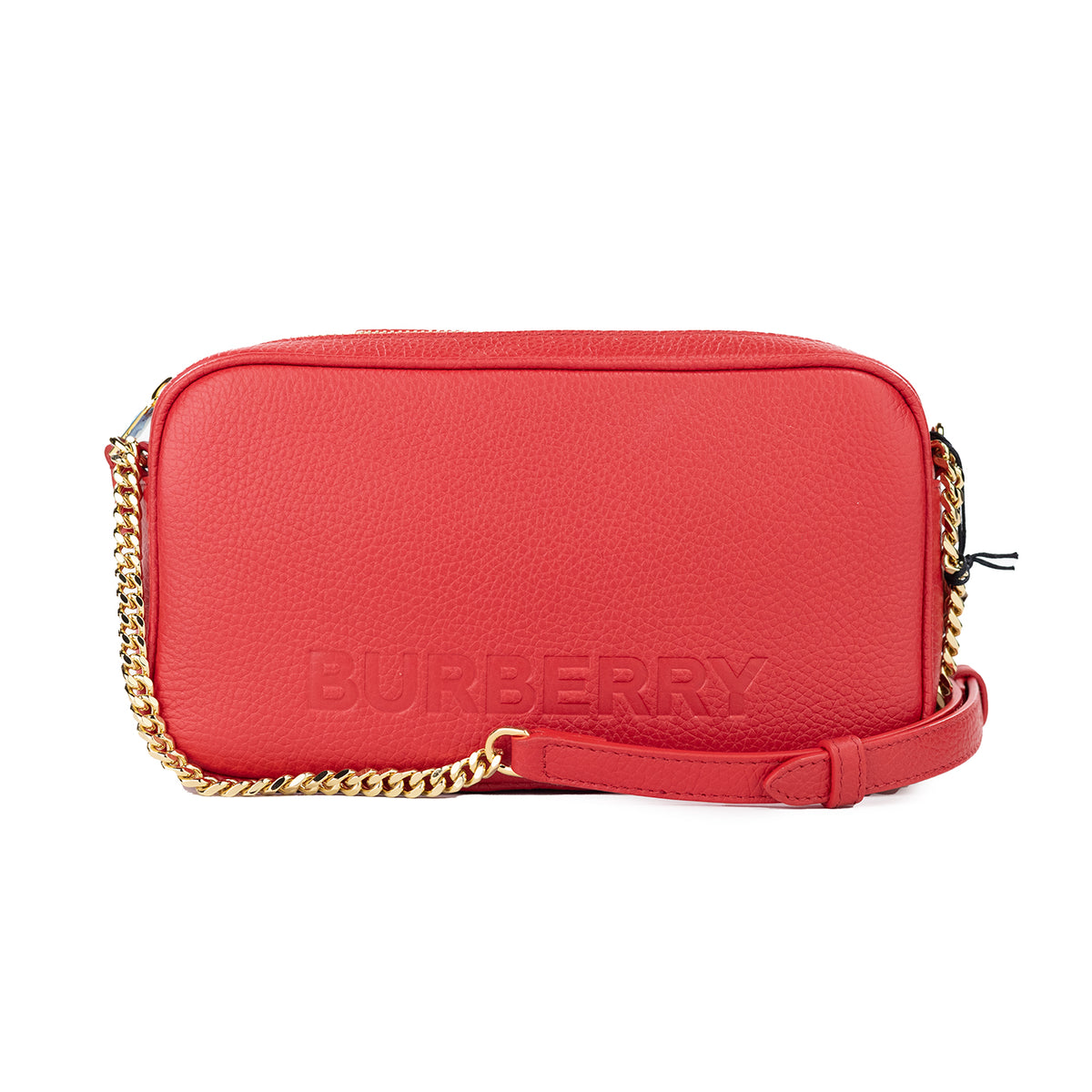 Bolsa transversal alongada Burberry pequena em couro granulado vermelho para câmera