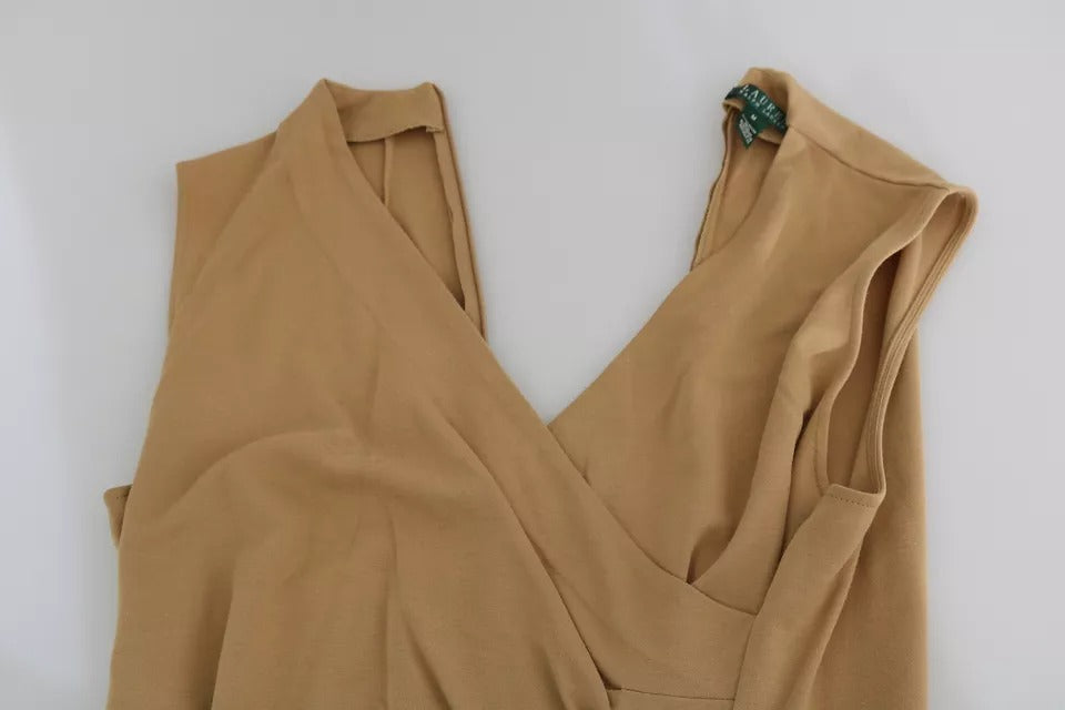 Vestido Ralph Lauren marrom com decote em V e comprimento até o joelho em viscose