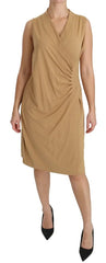 Vestido Ralph Lauren marrom com decote em V e comprimento até o joelho em viscose