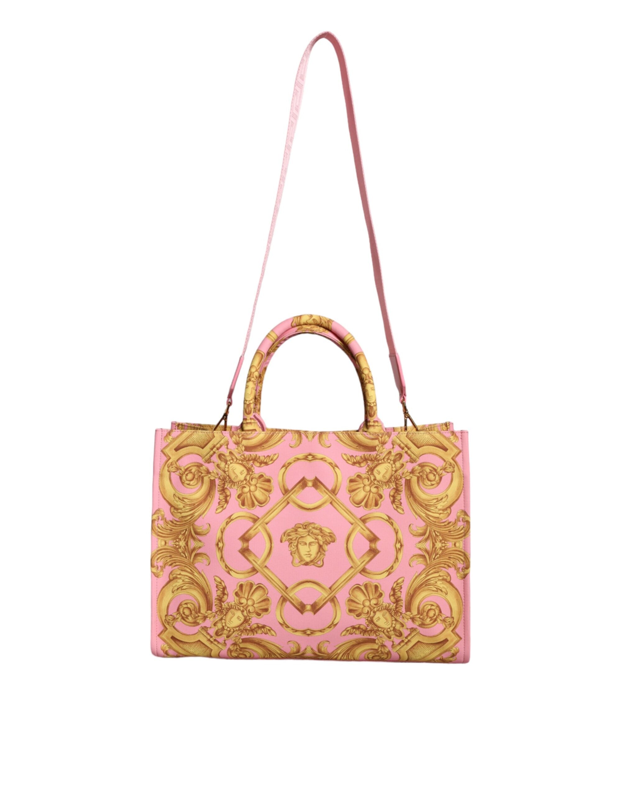 Bolsa grande de couro estampada rosa Versace