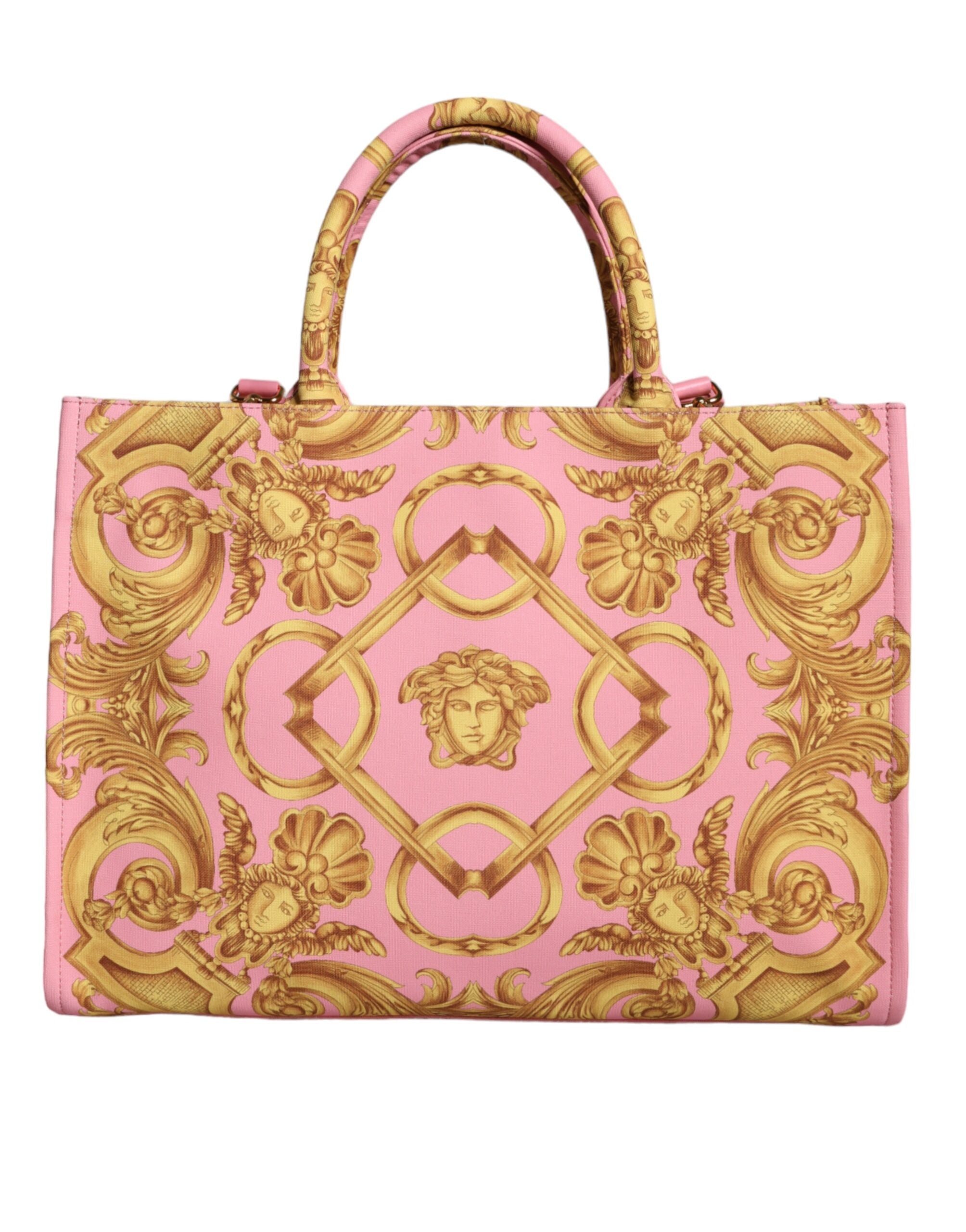 Bolsa grande de couro estampada rosa Versace