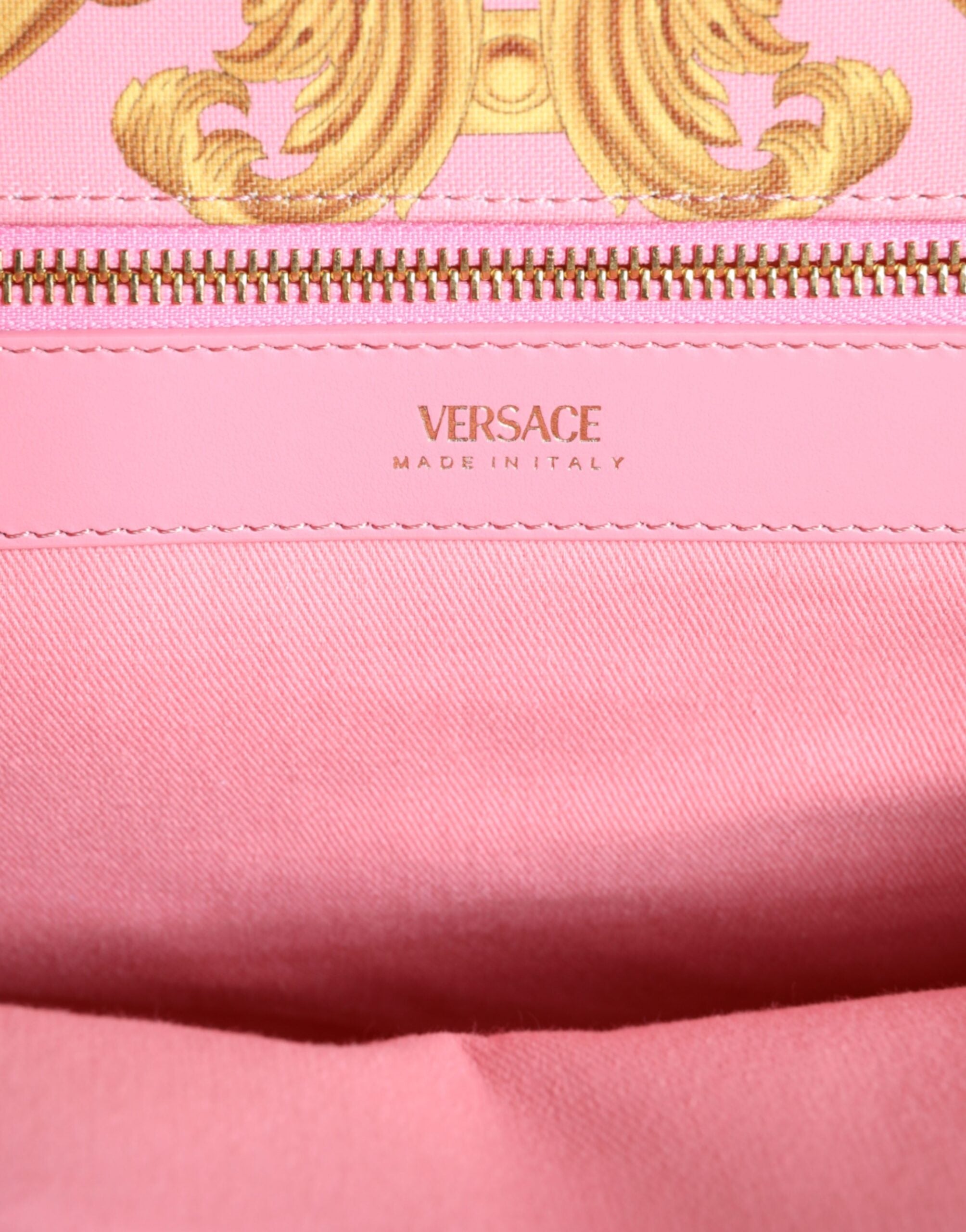 Bolsa grande de couro estampada rosa Versace